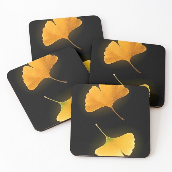 Item preview, Minimalist Japanese Autumn – Glowing Ginkgo Leaves on Black designed and sold by Jun-spirit-Arts.