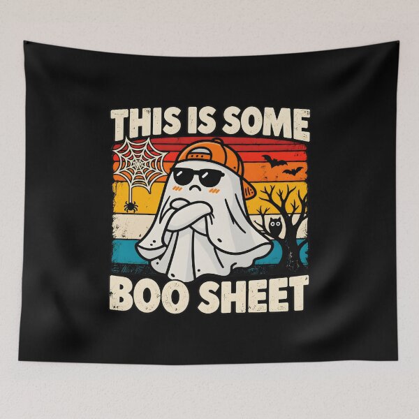 Aperçu de l'œuvre Feuille rétro fantôme Boo Sheet Halloween Sunset créée et vendue par OlyvieArt.