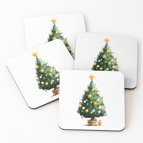 Item preview, Watercolor Christmas Tree with Yellow Ornaments designed and sold by colorful-white.