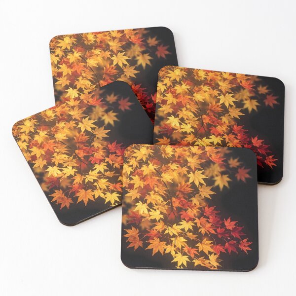 Item preview, Luminous Japanese Autumn – Glowing Maple (Momiji) Branch on Black designed and sold by Jun-spirit-Arts.