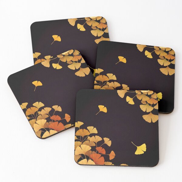 Item preview, Luminous Japanese Autumn – Falling Ginkgo Leaves on Black designed and sold by Jun-spirit-Arts.