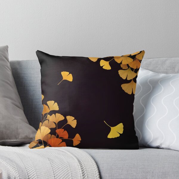 Aperçu de l'œuvre Automne japonais lumineux – Feuilles de ginkgo tombantes sur fond noir créée et vendue par Jun-spirit-Arts.
