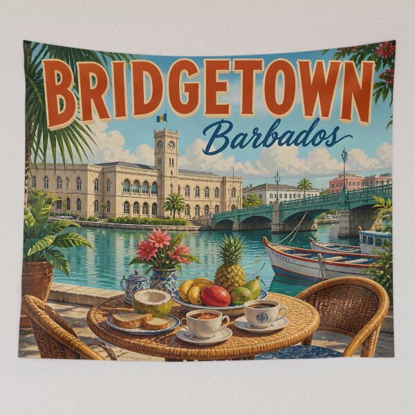 Item preview, Bridgetown, Barbados – Cartel de viaje vintage del paseo marítimo designed and sold by LSVart.