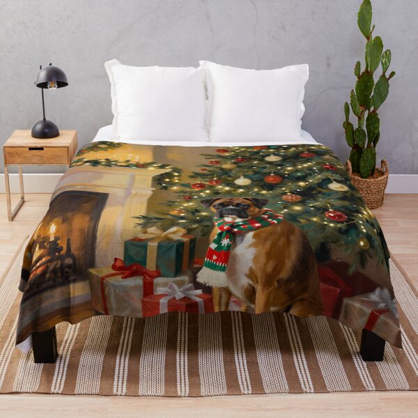Item preview, Christmas Boxer Dog by the Christmas Tree designed and sold by cr6zym1nd.