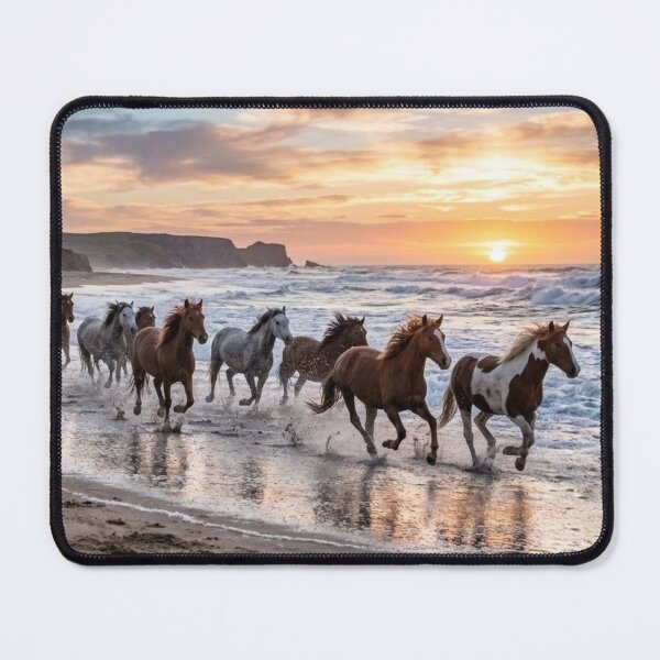 Item preview, Wild Horses Galloping on Beach at Sunset - Majestic Ocean Landscape designed and sold by Wild-way Art.