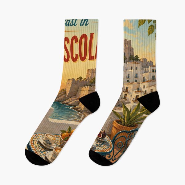 Item preview, Breakfast in Peñíscola Spain – Vintage Travel Poster designed and sold by LSVart.
