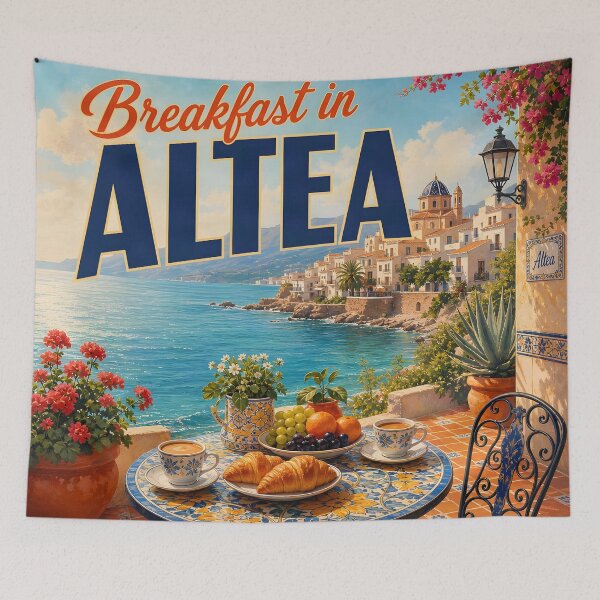 Item preview, Breakfast in Altea Spain – Vintage Coastal Travel Poster designed and sold by LSVart.