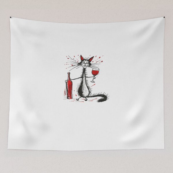 Item preview, Sketchy Shaggy Cat Wine Lover Illustration designed and sold by LelahMorar5.
