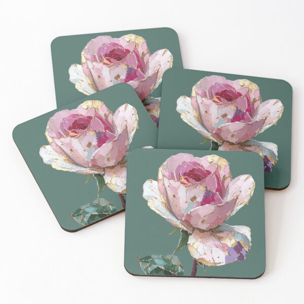 Item preview, Pink Rose Impasto Art with Gold Leaf designed and sold by colorful-white.