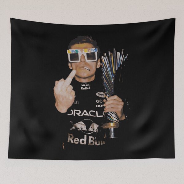 Aperçu de l'œuvre Max Verstappen Las Vegas Glasses Middle Finger Trophy Red Bull Racing Formula 1 Champion Fan Art créée et vendue par gikainiefix.