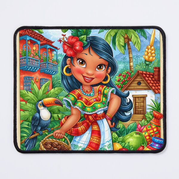Item preview, Vibrant Colombian Girl with Coffee and Tropical Fruits designed and sold by Artessie.