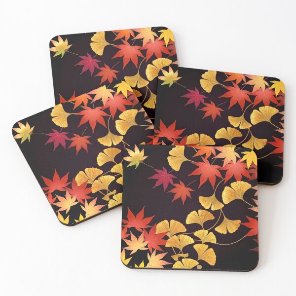 Item preview, Elegant Japanese Autumn Harmony – Momiji and Ginkgo Leaves on Black designed and sold by Jun-spirit-Arts.