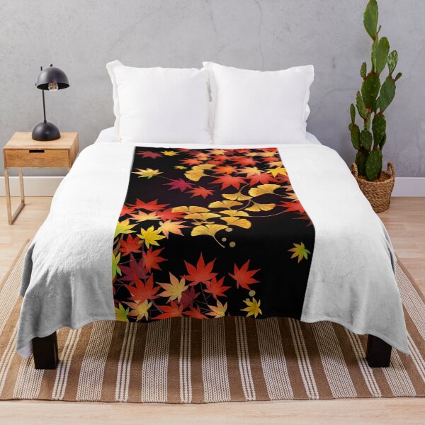 Item preview, Elegant Japanese Autumn Harmony – Momiji and Ginkgo Leaves on Black designed and sold by Jun-spirit-Arts.