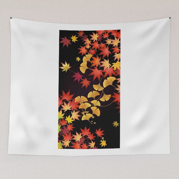 Item preview, Elegant Japanese Autumn Harmony – Momiji and Ginkgo Leaves on Black designed and sold by Jun-spirit-Arts.