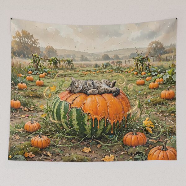 Item preview, Sleepy Cat on Melting Pumpkin Watermelon During Autumn Rain designed and sold by m-y-A-I-A-R-T-.