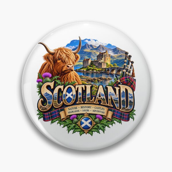 Artikelvorschau, Schottland Highlands – Highland Cow Burg & Dudelsack entworfen und verkauft von Wandervogel123.