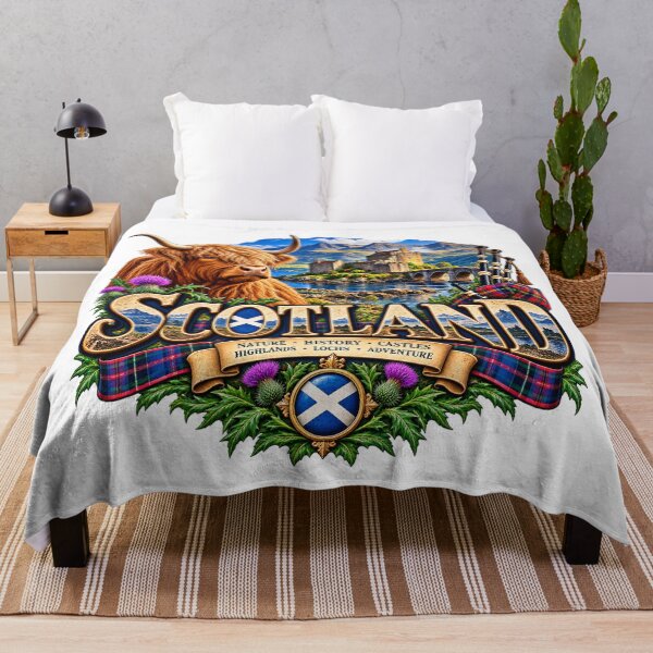 Artikelvorschau, Schottland Highlands – Highland Cow Burg & Dudelsack entworfen und verkauft von Wandervogel123.