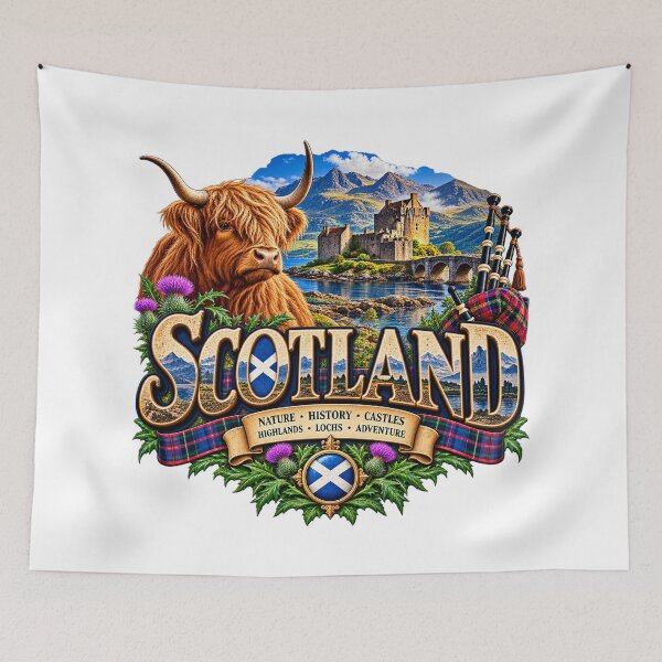 Item preview, Scottish Highlands – Highland Cow Burg & Bagpipes designed and sold by Wandervogel123.