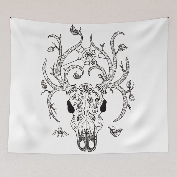 Item preview, Gothic Autumnal Deer Skull Line Art designed and sold by IonaODesigns.