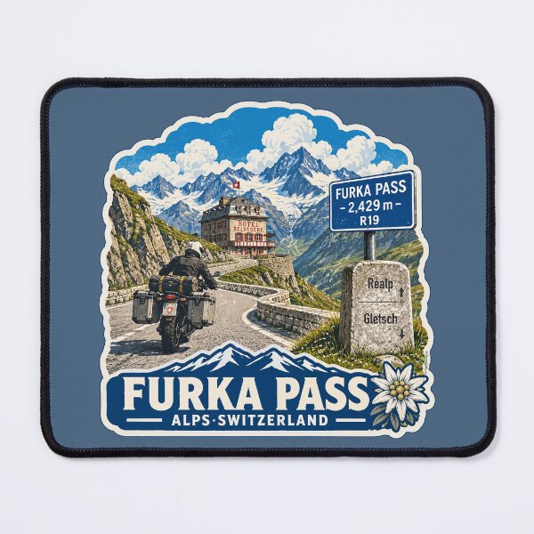 Item preview, Furka Pass Switzerland Furkapass Motorcycle Cycle Sticker TShirt 12 designed and sold by OuterShellUK.