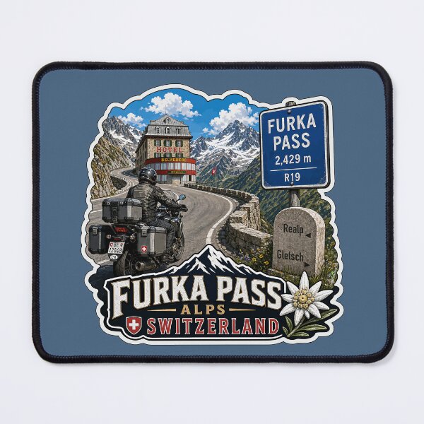 Item preview, Furka Pass Switzerland Furkapass Motorcycle Cycle Sticker TShirt 18a designed and sold by OuterShellUK.