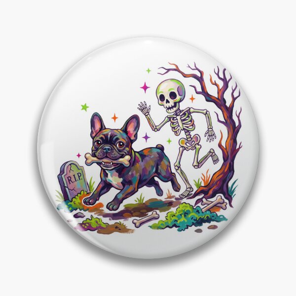 Item preview, Halloween French Bulldog Running with Bone Skeleton Graveyard Dog Art designed and sold by elisarasada.