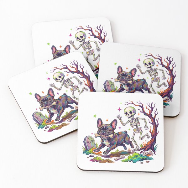 Item preview, Halloween French Bulldog Running with Bone Skeleton Graveyard Dog Art designed and sold by elisarasada.