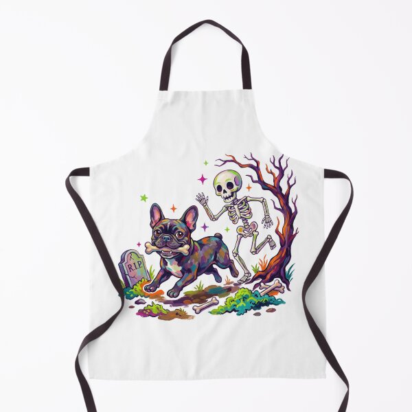 Item preview, Halloween French Bulldog Running with Bone Skeleton Graveyard Dog Art designed and sold by elisarasada.