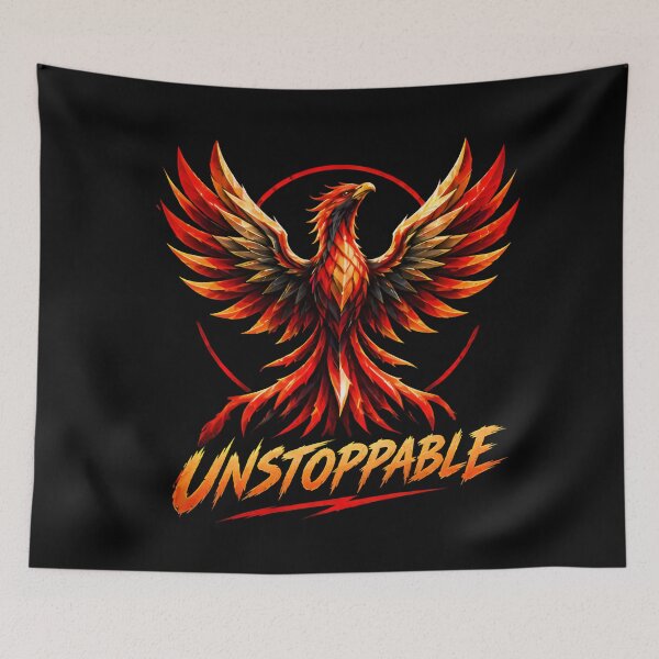Item preview, Unstoppable Red Fiery Phoenix Bird Typography designed and sold by PrimeRootsArt.