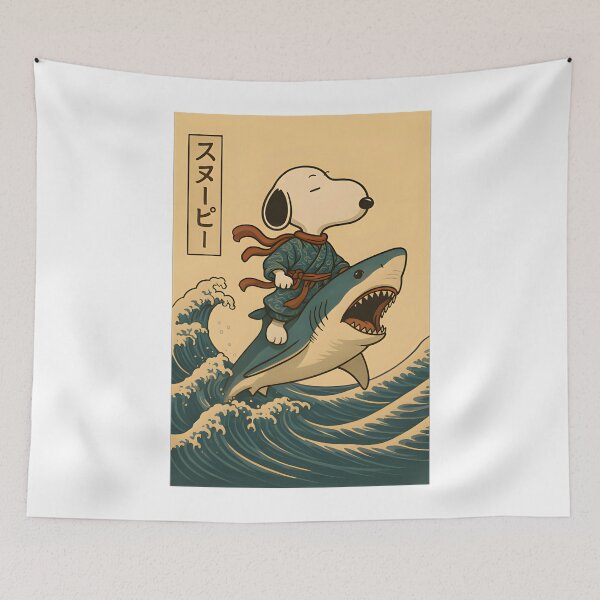 Item preview, Snoopys Riding Shark Japanese Funny Cartoon Dog designed and sold by EruvynStudiose.