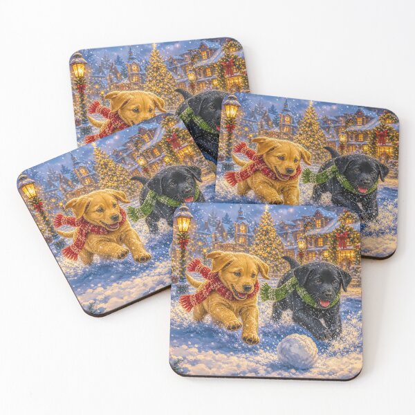 Item preview, Christmas Labrador Puppies Chasing a Snowball Festive Winter Fun designed and sold by acceleratorhams.