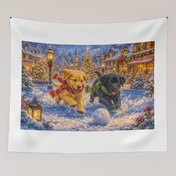 Item preview, Christmas Labrador Puppies Chasing a Snowball Festive Winter Fun designed and sold by acceleratorhams.