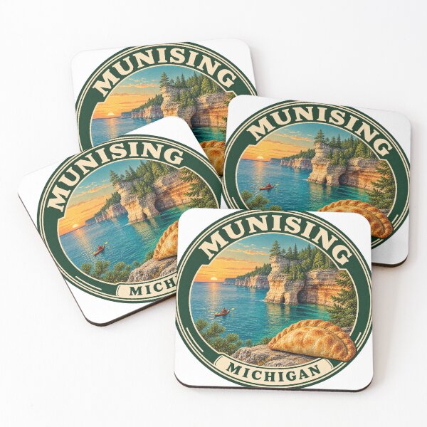 Aperçu de l'œuvre Munising Michigan Vintage Travel Badge créée et vendue par mnkyride.