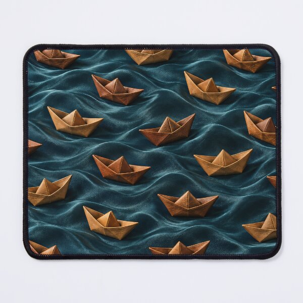 Item preview, Wooden Paper Boats on Teal Fabric Waves – Whimsical Nautical Pattern designed and sold by Kaleidoscope Print.