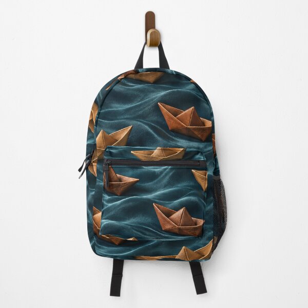 Item preview, Wooden Paper Boats on Teal Fabric Waves – Whimsical Nautical Pattern designed and sold by Kaleidoscope Print.