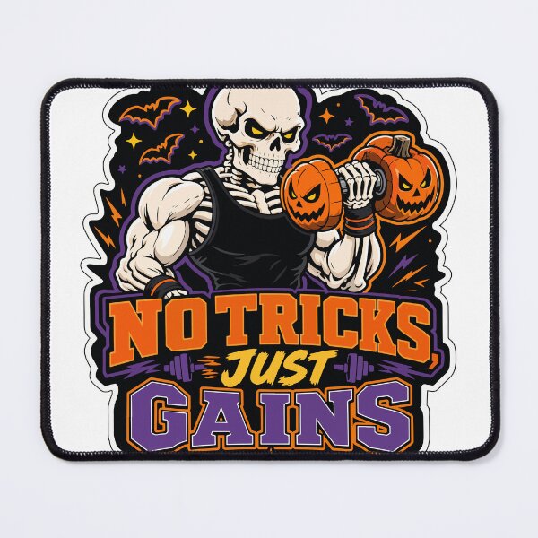 Item preview, No Tricks Just Gains - Muscular Skeleton Gym Halloween Design designed and sold by YasminTaha.