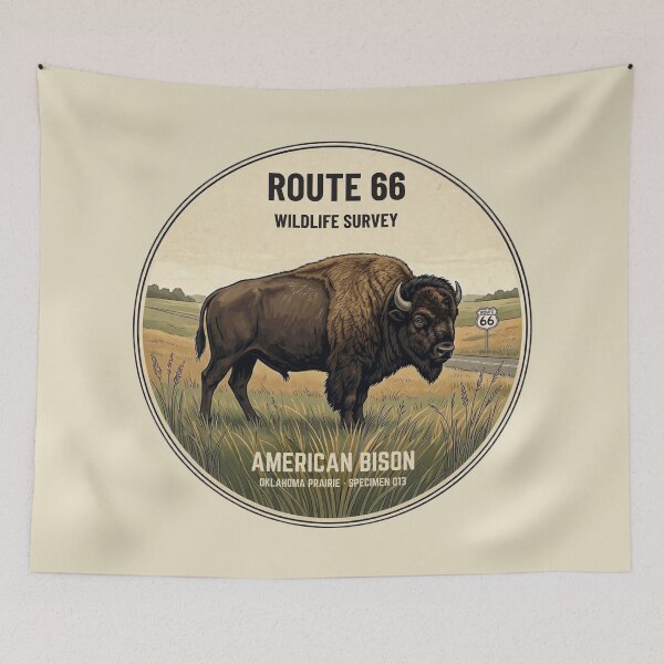 Item preview, American Bison Route 66 Wildlife Badge Oklahoma Art designed and sold by CalmCapy Co.