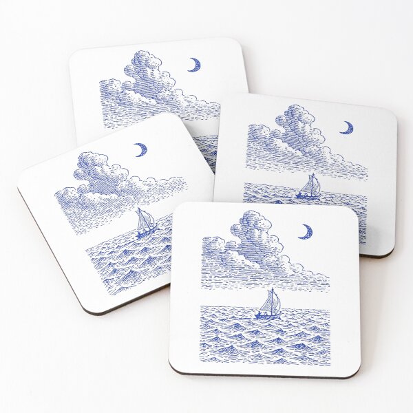 Item preview, Rowing Boat Water Ripples Minimalist Blue Art designed and sold by Colorful-Garden.