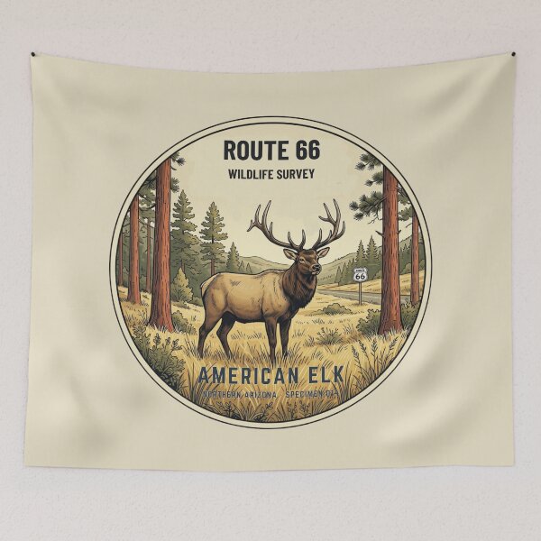 Item preview, American Elk Route 66 Wildlife Badge Arizona Art designed and sold by CalmCapy Co.