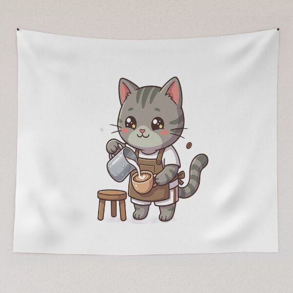 Item preview, Cute Cat Pouring Latte Art designed and sold by Ella_Sketch.