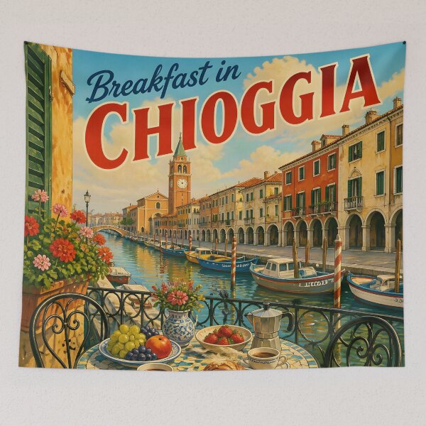 Item preview, Breakfast in Chioggia Italy – Vintage Travel Poster designed and sold by LSVart.