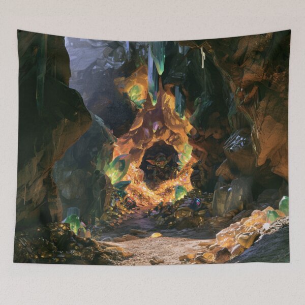 Item preview, A mischievous Goblin sneaking through hidden cave tunnels overflowing with stolen treasure illuminated by glowing crystals, Fantasy & Mythological Creatures designed and sold by CDC40.