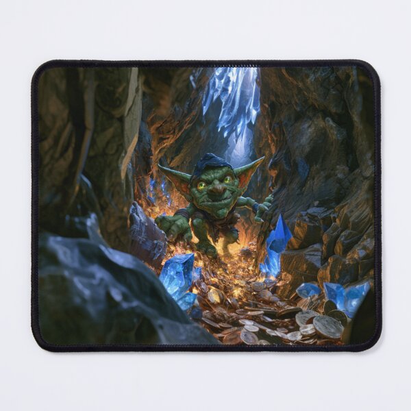 Item preview, A mischievous Goblin sneaking through hidden cave tunnels overflowing with stolen treasure illuminated by glowing crystals, Fantasy & Mythological Creatures designed and sold by CDC40.