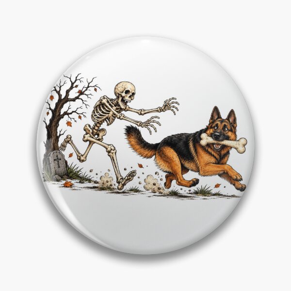 Item preview, Halloween German Shepherd Running with Skeleton Graveyard Dog Art designed and sold by elisarasada.