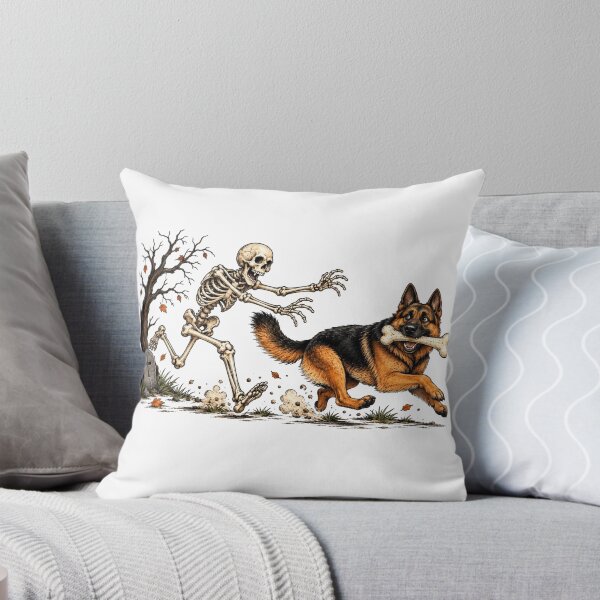 Item preview, Halloween German Shepherd Running with Skeleton Graveyard Dog Art designed and sold by elisarasada.