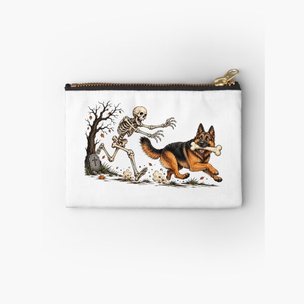 Item preview, Halloween German Shepherd Running with Skeleton Graveyard Dog Art designed and sold by elisarasada.
