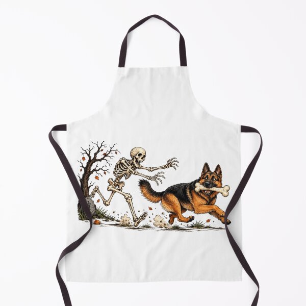 Item preview, Halloween German Shepherd Running with Skeleton Graveyard Dog Art designed and sold by elisarasada.