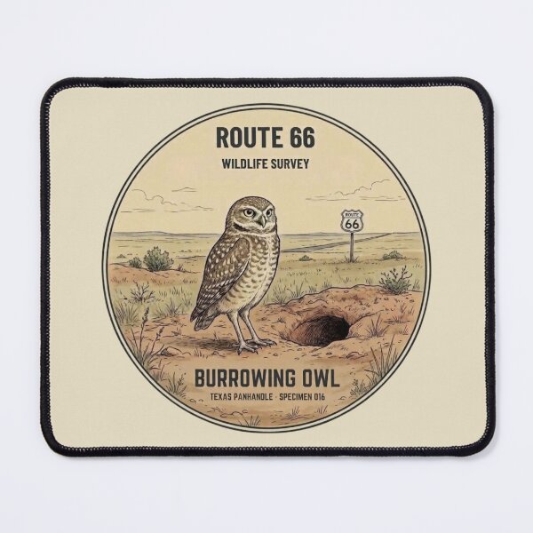 Item preview, Burrowing Owl Route 66 Wildlife Badge Texas Art designed and sold by CalmCapy Co.