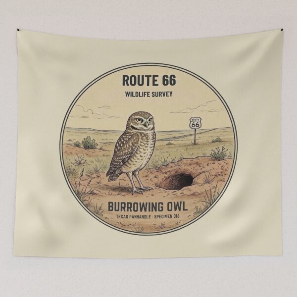 Item preview, Burrowing Owl Route 66 Wildlife Badge Texas Art designed and sold by CalmCapy Co.