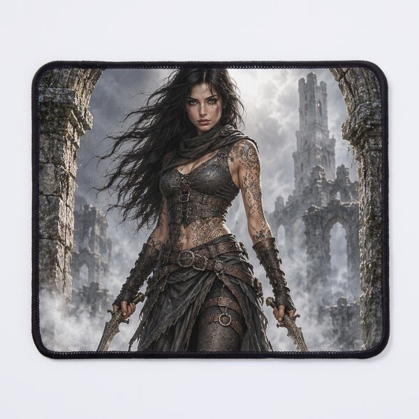 Item preview, Dark Fantasy Female Assassin – Gothic Warrior in Ancient Ruins designed and sold by photoparadise22.